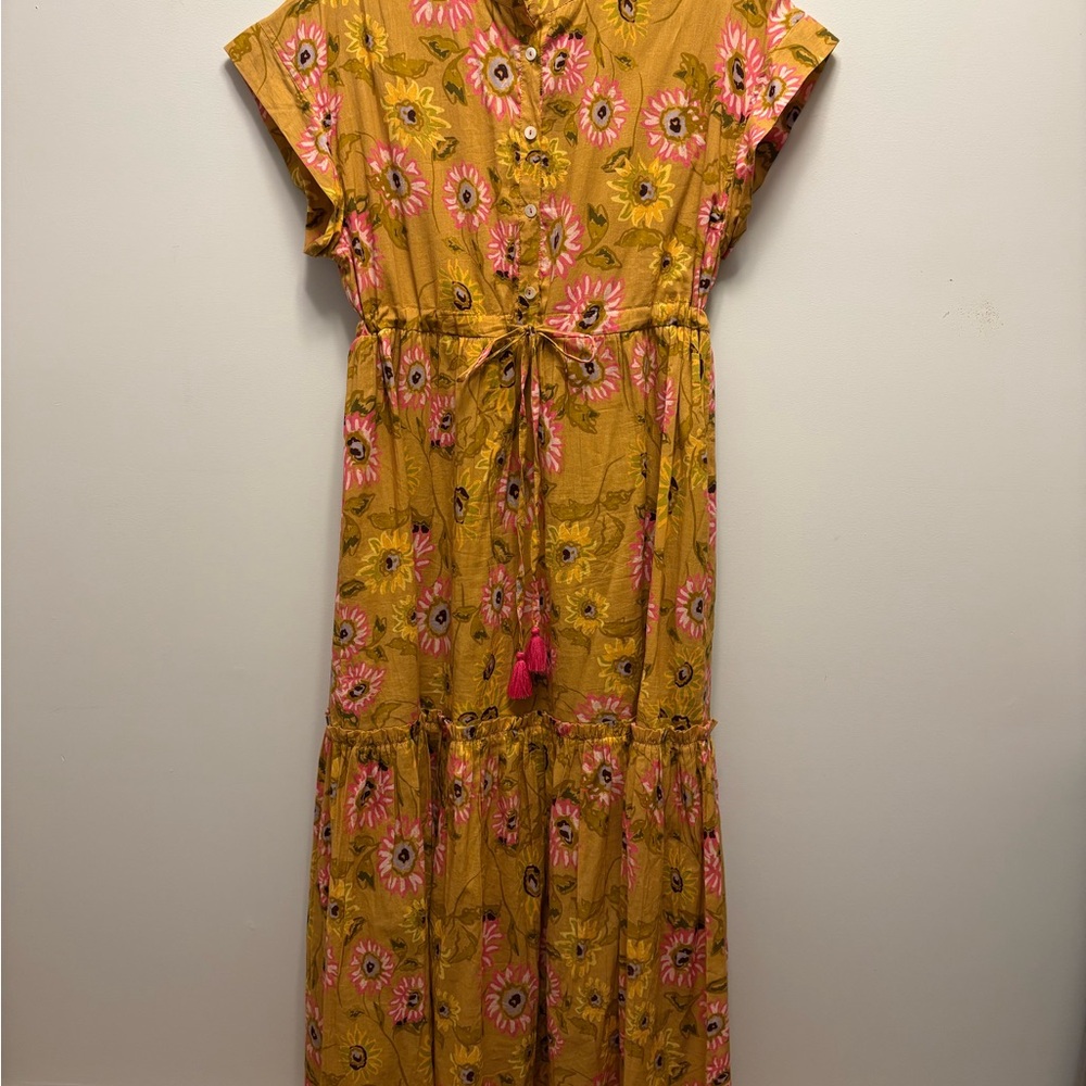 Ro’s Garden Floral Yellow tiered Midi Dress